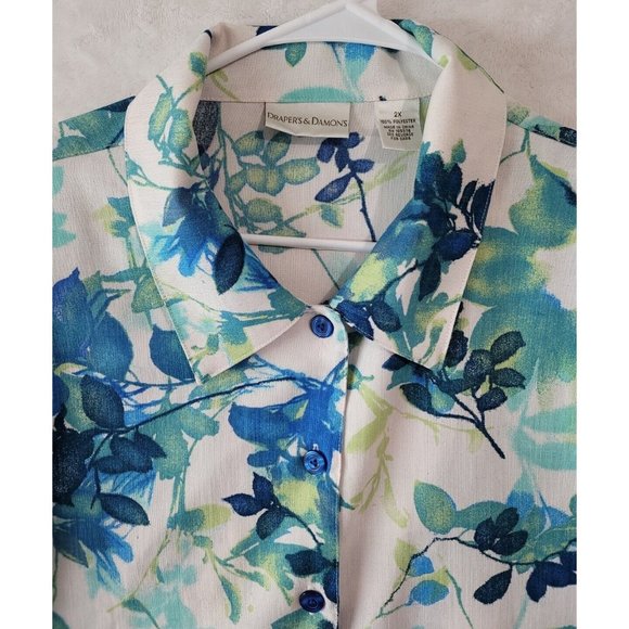 Drapers & Damons Women's 2 XL Button Front Shirt 3/4 Sleeve Abstract Foliage - Picture 3 of 12
